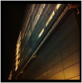 An early morning look at the west facade of the Clinton Presidential Center.