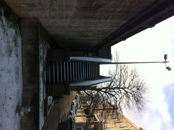 Steps along the Broadway Bridge after the December snow.