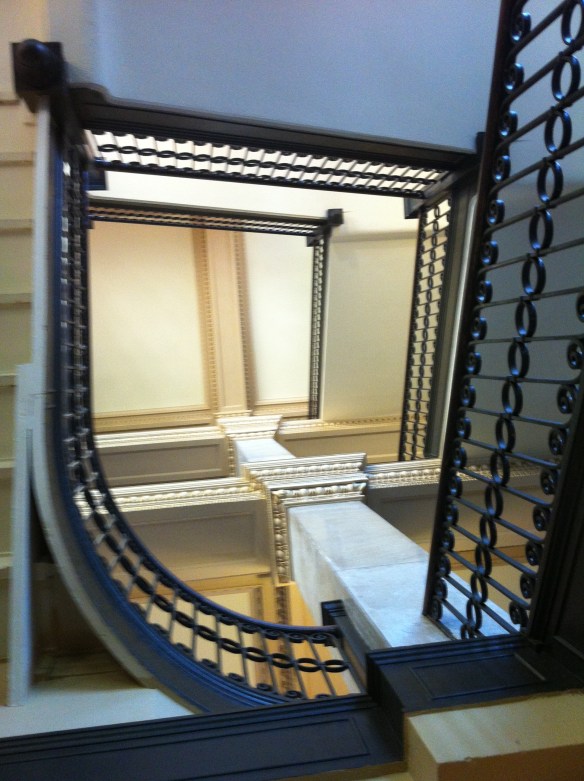 Looking up through the grand staircase at Little Rock City Hall.
