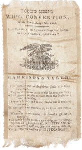 A campaign ribbon from an 1840 Harrison and Tyler rally in Little Rock.